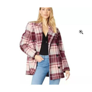 7 For All Mankind Womens Sz Medium Burgundy Plaid Double Breasted Peacoat Preppy